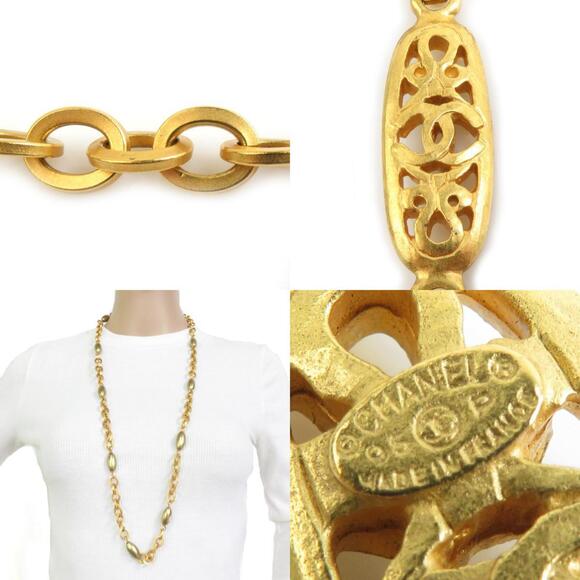 CHANEL Gold Pearl Logo Necklace